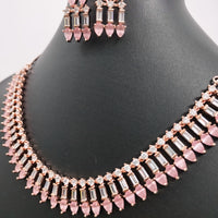 N01102_Lovely designer rose gold choker necklace embellished with American diamond stones with delicate baby pink stone work.