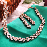 N01119_Lovely designer Rose polished choker necklace embellished with American diamond stones with delicate white stone work.
