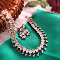 N01119_Lovely designer Rose polished choker necklace embellished with American diamond stones with delicate white stone work.