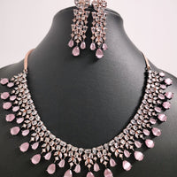 N01152_Grand Lovely designer Rose Gold & Metallic polished choker necklace embellished with American diamond stones with delicate Baby Pink Stones work.