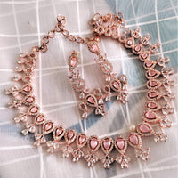 N01149_Grand Lovely designer Rose Gold polished choker necklace embellished with American diamond stones with delicate Baby Pink Stones work.