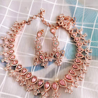 N01149_Grand Lovely designer Rose Gold polished choker necklace embellished with American diamond stones with delicate Baby Pink Stones work.