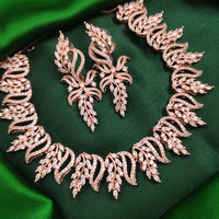 N01161_Grand Lovely designer Rose Gold polished choker necklace embellished with American diamond stones with delicate White Stones work.