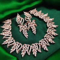 N01161_Grand Lovely designer Rose Gold polished choker necklace embellished with American diamond stones with delicate White Stones work.