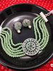 N02020_Classic designer Grape Green pearl crystal Grand round shaped pendant choker necklace set studded  with  American diamond stones.