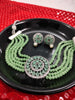N02020_Classic designer Grape Green pearl crystal Grand round shaped pendant choker necklace set studded  with  American diamond stones.