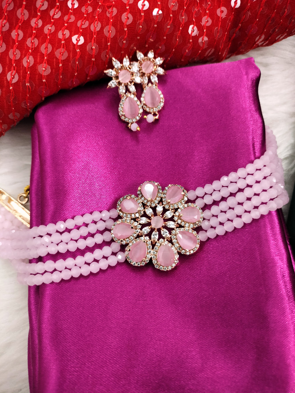 N02025 Classic designer Baby Pink pearl crystal Grand Flower shaped pe SwagQueen
