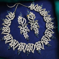 N01174_Grand Lovely designer Silver polished Necklace Set  embellished with American diamond stones with delicate blue Stones .
