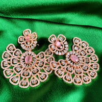 E01015_Ravishing grand layered designer Rose Gold Polished Flower design delicate white & pink stone work.