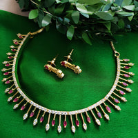 N01169_Grand Lovely designer Rose Gold polished choker Necklace Set  embellished with American diamond stones with delicate Baby Pink Stones work.