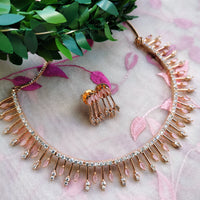 N01169_Grand Lovely designer Rose Gold polished choker Necklace Set  embellished with American diamond stones with delicate Baby Pink Stones work.