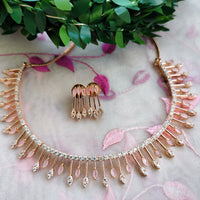 N01169_Grand Lovely designer Rose Gold polished choker Necklace Set  embellished with American diamond stones with delicate Baby Pink Stones work.