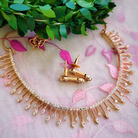 N01167_Grand Lovely designer Rose Gold polished choker Necklace Set  embellished with American diamond stones with delicate white Stones work.