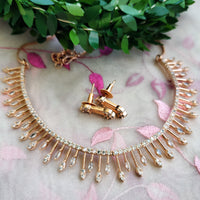 N01167_Grand Lovely designer Rose Gold polished choker Necklace Set  embellished with American diamond stones with delicate white Stones work.
