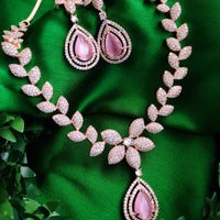 N01169_Grand Lovely designer Rose Gold polished choker Necklace Set  embellished with American diamond stones with delicate Baby Pink Stones work.