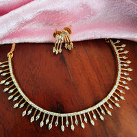 N01166_Grand Lovely designer Gold polished choker Necklace Set  embellished with American diamond stones with delicate white Stones work.