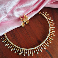 N01166_Grand Lovely designer Gold polished choker Necklace Set  embellished with American diamond stones with delicate white Stones work.