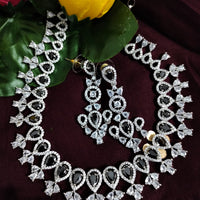 N01175_Grand Lovely designer Silver polished Necklace Set  embellished with American diamond stones with delicate Black Stones .