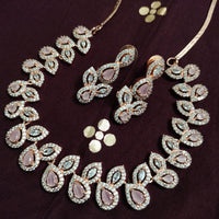 N01188_Grand Lovely designer Rose Gold polished Necklace Set  embellished with American diamond stones with delicate Pink Stones .