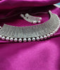 N01179_Grand Lovely designer Silver polished Necklace Set  embellished with American diamond stones with delicate white Stones .