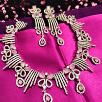 N01184_Grand Lovely designer Silver polished Necklace Set  embellished with American diamond stones with delicate Pink Stones .