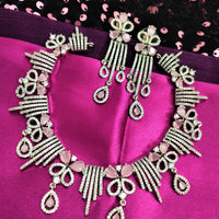 N01184_Grand Lovely designer Silver polished Necklace Set  embellished with American diamond stones with delicate Pink Stones .