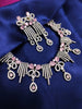 N01184_Grand Lovely designer Silver polished Necklace Set  embellished with American diamond stones with delicate Pink Stones .