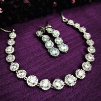 N01177_Grand Lovely designer Silver polished Necklace Set  embellished with American diamond stones with delicate white Stones .