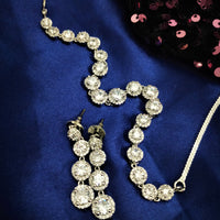 N01177_Grand Lovely designer Silver polished Necklace Set  embellished with American diamond stones with delicate white Stones .