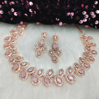N01188_Grand Lovely designer Rose Gold polished Necklace Set  embellished with American diamond stones with delicate Pink Stones .