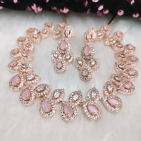 N01188_Grand Lovely designer Rose Gold polished Necklace Set  embellished with American diamond stones with delicate Pink Stones .