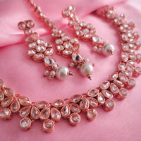 N01192_Grand Lovely designer Rose Gold polished Necklace Set  embellished with American diamond stones with delicate White Stones .