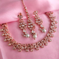 N01192_Grand Lovely designer Rose Gold polished Necklace Set  embellished with American diamond stones with delicate White Stones .