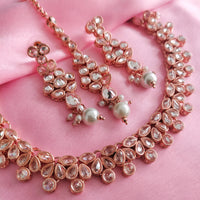 N01192_Grand Lovely designer Rose Gold polished Necklace Set  embellished with American diamond stones with delicate White Stones .