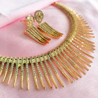 N01193_Grand Lovely designer Gold polished Necklace Set  embellished with American diamond stones with delicate White Stones .