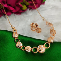 N01199_Elegant design Rose Gold Polished American Diamond choker necklace studded with beautiful dazzling stones with delicate white work.