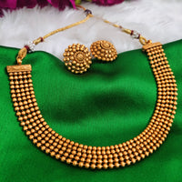 N0561_Classic temple jewelry style crafted design gold plated necklace set embellished with ruby stones .