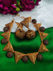 N0562_Classic Mangal sutra  jewelry style crafted design gold plated necklace set embellished with ruby and green stones .