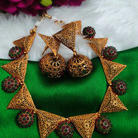 N0562_Classic Mangal sutra  jewelry style crafted design gold plated necklace set embellished with ruby and green stones .