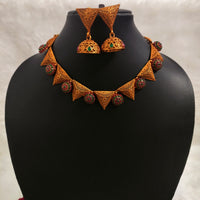 N0562_Classic Mangal sutra  jewelry style crafted design gold plated necklace set embellished with ruby and green stones .