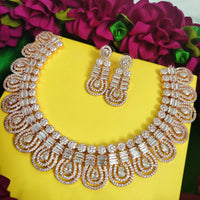 N01197_Elegant design Rose Gold Polished American Diamond choker necklace studded with beautiful dazzling stones with delicate white work.