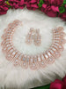 N01197_Elegant design Rose Gold Polished American Diamond choker necklace studded with beautiful dazzling stones with delicate white work.