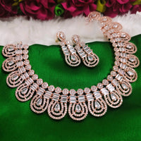 N01197_Elegant design Rose Gold Polished American Diamond choker necklace studded with beautiful dazzling stones with delicate white work.
