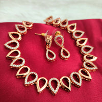N01200_Elegant design Rose Gold Polished American Diamond choker necklace studded with beautiful dazzling stones with delicate white work.