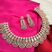 N01197_Elegant design Rose Gold Polished American Diamond choker necklace studded with beautiful dazzling stones with delicate white work.