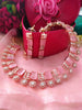 N0582_Lovely square design rose gold choker necklace embellished with delicate work of American diamond stones with a touch of pink stones.