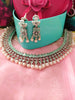 N01148_Grand Lovely designer Silver polished choker necklace embellished with American diamond stones with delicate mint green and pearl work.