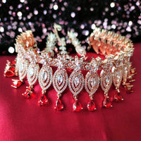 N01220_Elegant design Rose Gold Polished American Diamond choker necklace studded with beautiful dazzling stones with delicate red Stones work.