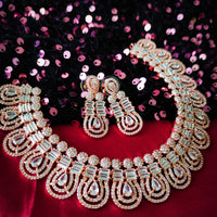 N01197_Elegant design Rose Gold Polished American Diamond choker necklace studded with beautiful dazzling stones with delicate white work.