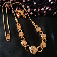 N01199_Elegant design Rose Gold Polished American Diamond choker necklace studded with beautiful dazzling stones with delicate white work.
